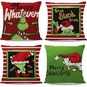 18x18 Inch Set of 4 Xmas Christmas Decorations  Grichmas Winter Pillows Covers